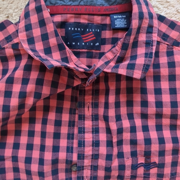 Perry Ellis Other - Perry Ellis Red and Navy Check Button-Down Shirt